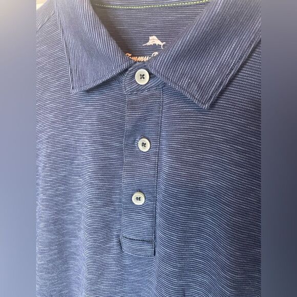 Tommy Bahama Men's Large Long Sleeve Blue Striped Polo Shirt Lyocell and Cotton - Picture 4 of 6